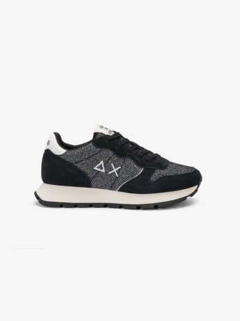 Sun68 Sneaker Ally Glitter in mesh e suede nero