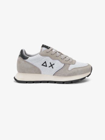 Sun68 Sneaker Ally Glitter in mesh e suede argento