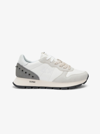 Sun68 Sneaker Ally Studs in similpelle e suede bianco panna