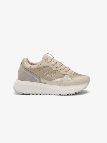 Sun68 Sneaker Big Ally Teddy in nylon e suede bianco panna