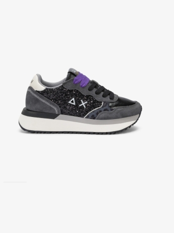 Sun68 Sneaker Big Ally Glitter in similpelle e suede nero