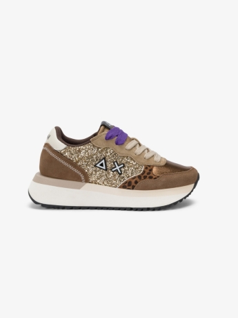 Sun68 Sneaker Big Ally Glitter in similpelle e suede oro