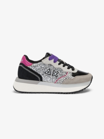 Sun68 Sneaker Big Ally Glitter in similpelle e suede argento