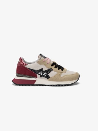 Sun68 Sneaker Stargirl Glitter in nylon e suede beige / bordeaux