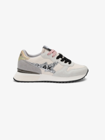 Sun68 Sneaker Stargirl Glitter in nylon e suede bianco panna