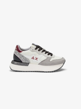 Sun68 Sneaker Big Stargirl in nylon e suede bianco panna