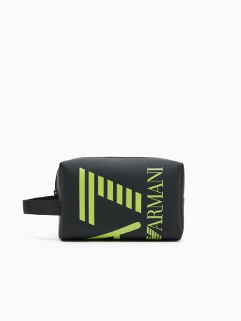 Emporio Armani Beauty-case nero con maxi logo verde fluo