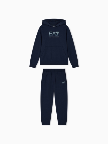 Emporio Armani Tuta KIDS/JUNIOR Logo Series in puro cotone BLU CON LOGO FRONTALE