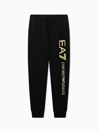 Emporio Armani Pantaloni da jogging in cotone nero con logo oro