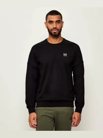 Emporio Armani FELPA GIROCOLLO IN COTONE NERO CON LOGO POSTERIORE