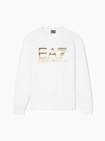 Emporio Armani Felpa girocollo Logo Series in cotone BIANCO  stretch con maxi logo ORO