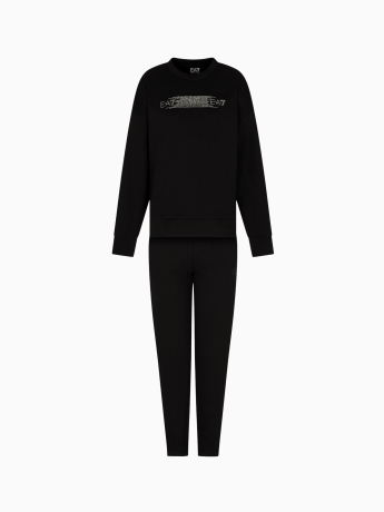 Emporio Armani Tuta Logo Series in interlock di cotone NERO CON LOGO STRASS