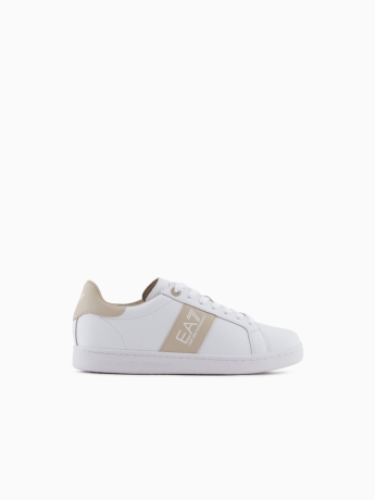 Emporio Armani Sneakers Classic EA7 IN PELLE BIANCO CON LOGO BEIGE