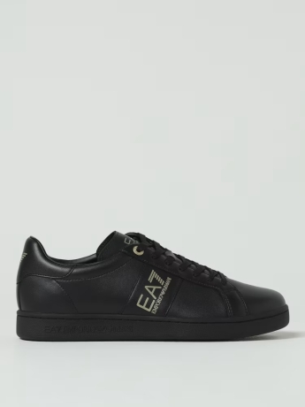 Emporio Armani Sneakers Classic EA7 IN PELLE NERO CON LOGO ORO
