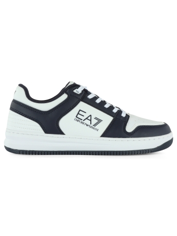Emporio Armani SNEAKER IN PELLE BIANCA E BLU CON LOGO