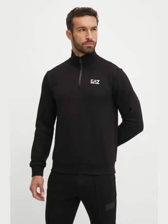 Emporio Armani Felpa MEZZA ZIP Core Identity in misto cotone NERO