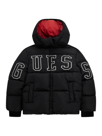 Guess giubbotto infant/kids imbottito in nylon nero con logo lettring