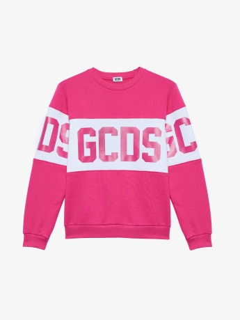 Gcds felpa kids in cotone fiucsia con banda logo bianco