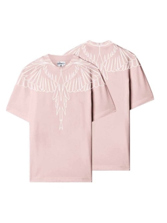 County Of Milan T-SHIRT MARCELO BURLON IN JERSEY ROSA  CON STAMPA PERFILO ALI