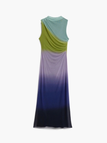 Desigual Abito midi in tulle, senza maniche, collo rotondo e drappeggio frontale con sfumatura di colori.
