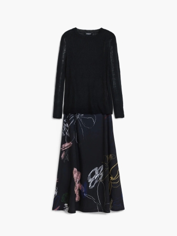 Desigual Vestito stile sottoveste, con gonna svasata, spalline sottili e stampa a tratti con maglione sovrapposto rimovibile.