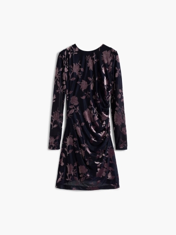 Desigual Abito mini aderente, a maniche lunghe, con scollo rotondo e arricciature sul fianco e su una spalla in colore tinta unita.