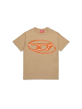 Diesel T-shirt kids/junior in jersey beige con maxi logo Oval D bicolore
