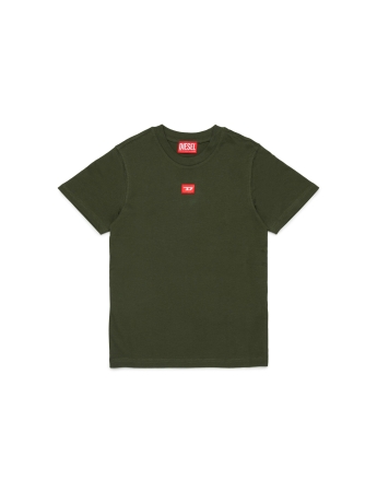 Diesel t-shirt kids/junior in jersey verde militare con toppa D rossa
