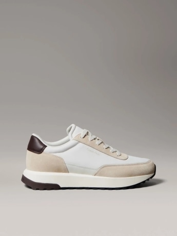 Calvin Klein sneakers uomo  in pelle e camoscio bianco con logo