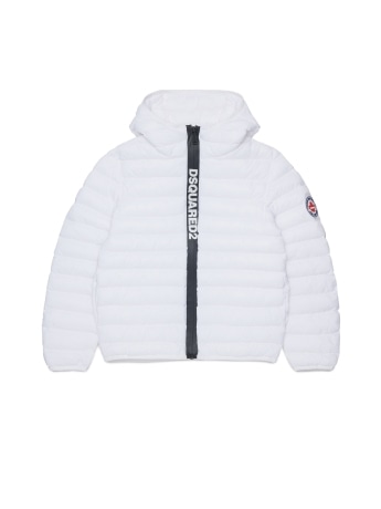 Dsquared giubbotto junior in nylon bianco con logo frontale