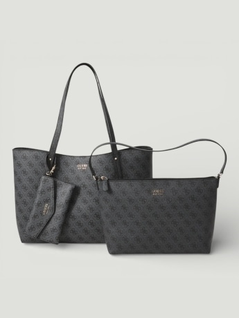 Guess borsa a spalla  brenton tote 2 in 1 in ecopelle nera logo all over