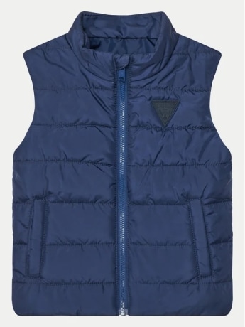 Guess giubbotto smanicato infant/kids in nylon blu con patch logo