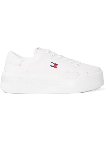 Tommy Hilfiger sneakers donna platform in pelle bianca con logo bandiera