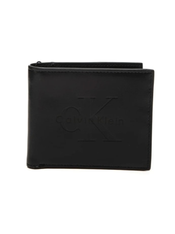 Calvin Klein portafoglio uomo in pelle nera con logo in rilievo