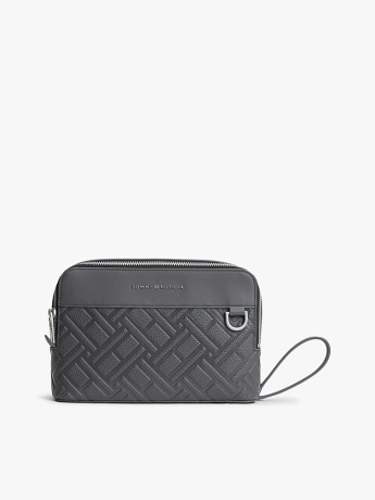 Tommy Hilfiger pochette modern con bandierine in rilievo in ecopelle grigia