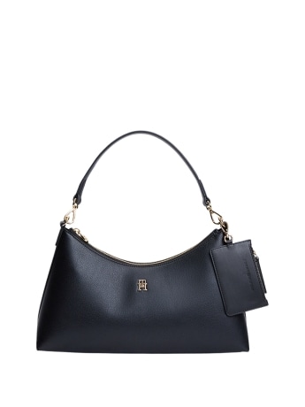 Tommy Hilfiger borsa a spalla icon nera zigrinata con placca logo monogram