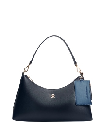 Tommy Hilfiger borsa a spalla donna icon blu zigrinata con placca logo monogram