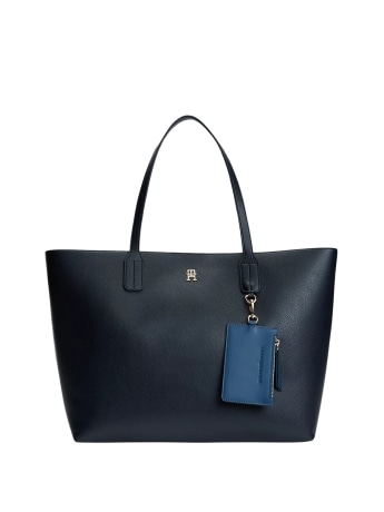 Tommy Hilfiger borsa donna tote icon blu zigrinata con placca logo monogram