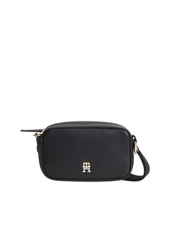Tommy Hilfiger borsa donna camera bag nera martellata con placca logo monogram