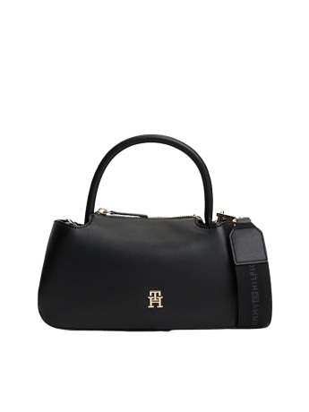 Tommy Hilfiger borsa donna satchel mini nera con tracolla e placca logo monogram