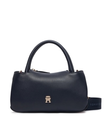 Tommy Hilfiger borsa donna in ecopelle a tracolla th logotape mini satchel con placca logo monogram blu scuro
