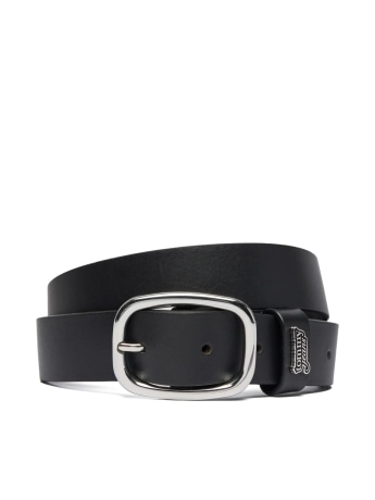 Tommy Hilfiger cintura donna in pelle nera tjw oval 3.0 buckle  con fibbia  in metallo