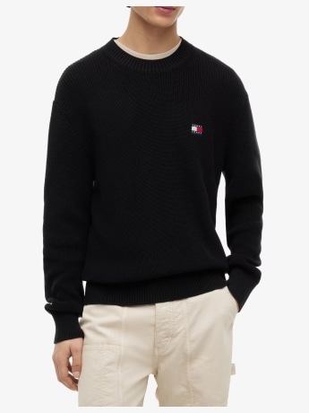 Tommy Hilfiger maglione uomo a girocollo nero in cotone con logo