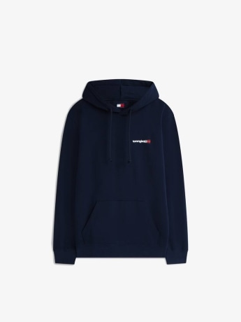 Tommy Hilfiger felpa uomo con cappuccio blu in cotone con maxi logo sul retro