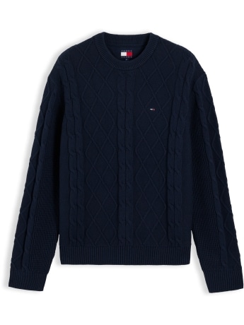 Tommy Hilfiger maglia girocollo uomo in cotone intrecciato blu con logo