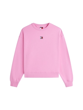 Tommy Hilfiger felpa donna girocollo in cotone rosa con logo centrale