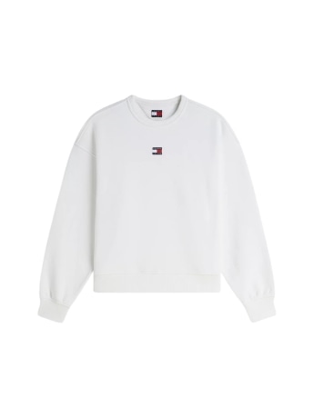 Tommy Hilfiger felpa donna girocollo in cotone bianco con logo centrale