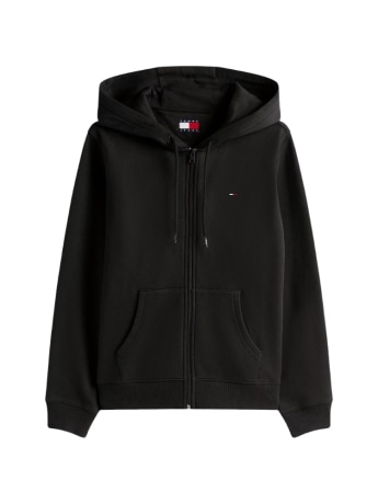 Tommy Hilfiger felpa donna in cotone nero con zip e cappuccio e logo bandiera