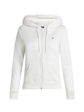 Tommy Hilfiger felpa donna in cotone bianco con zip e cappuccio e logo bandiera