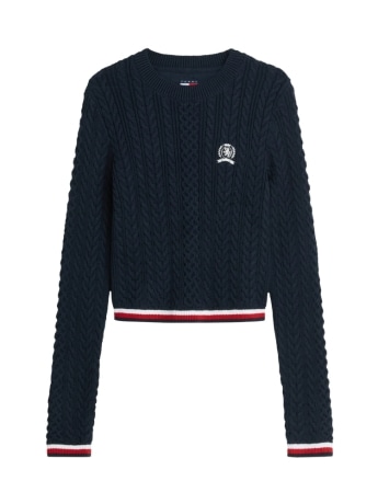 Tommy Hilfiger maglia donna in cotone blu a trecce con dettagli logati